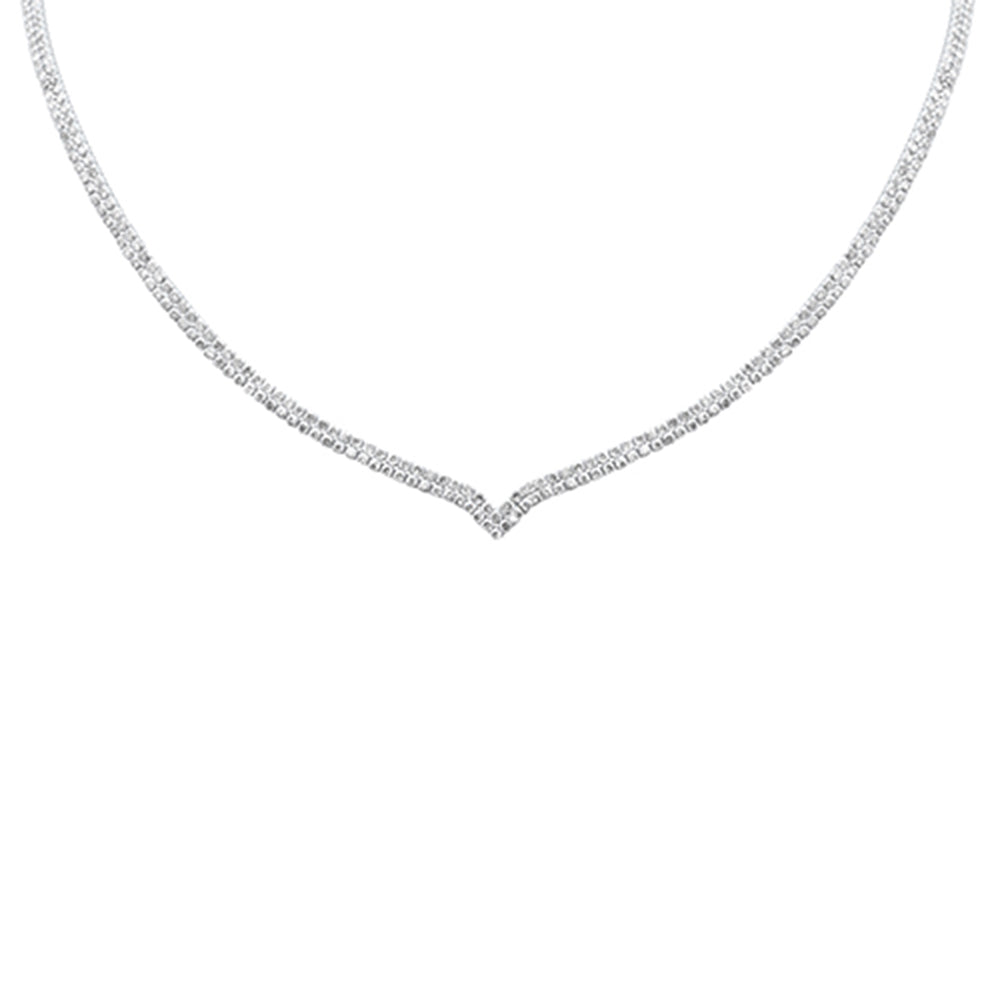 Muse Jewelry 7.00ct G SI 14K White Gold Round Diamond 2-Row V Shaped Tennis Necklace 16" Long