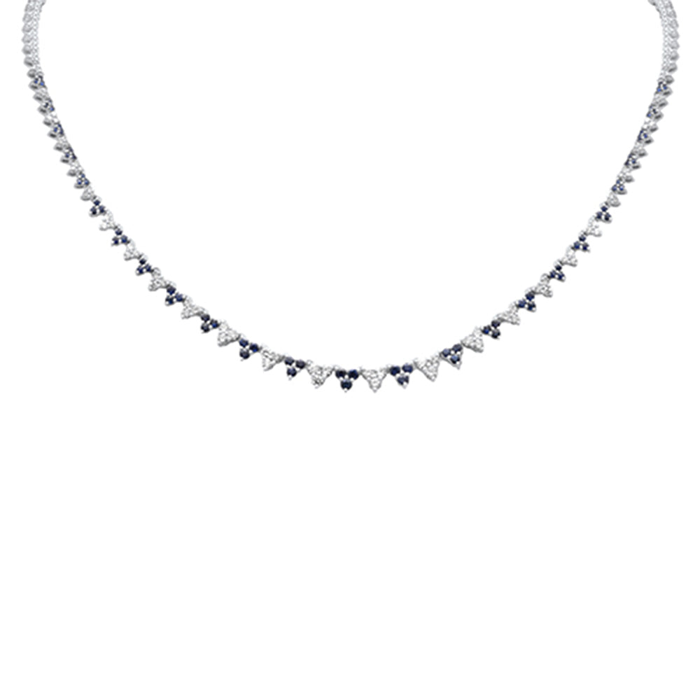 Muse Jewelry 3.30ct G SI 14K White Gold Diamond & Blue Sapphire Gemstones Graduated Tennis Necklace 16" Long