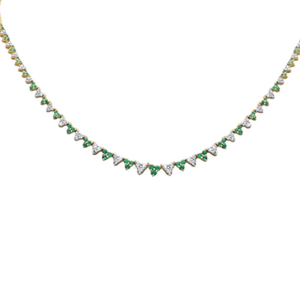 Muse Jewelry 2.89ct G SI 14K Yellow Gold Diamond & Emerald Gemstones Graduated Necklace 16" Long