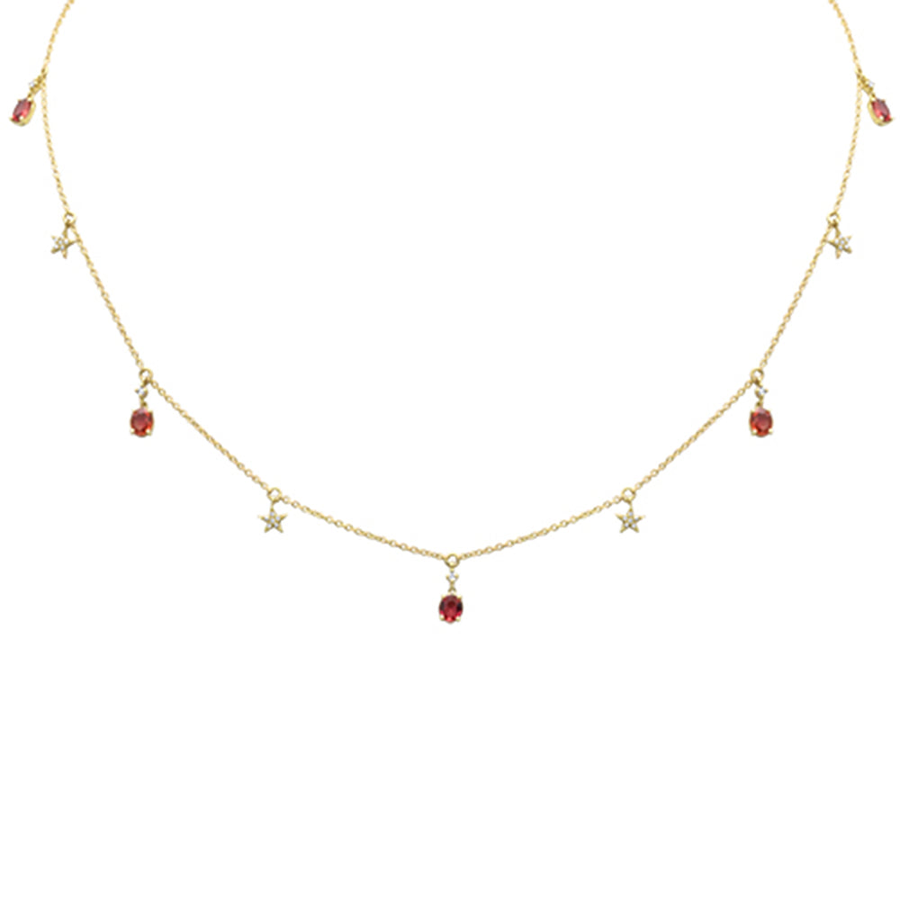 Muse Jewelry .90ct G SI 14K Yellow Gold Diamond & Red Sapphire Gemstone Pendant Necklace 16+2" Ext Long Chain