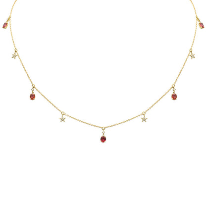 Muse Jewelry .90ct G SI 14K Yellow Gold Diamond & Red Sapphire Gemstone Pendant Necklace 16+2" Ext Long Chain