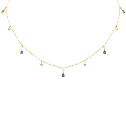 Muse Jewelry 1.09ct G SI 14K Yellow Gold Diamond & Green Sapphire Gemstone Pendant Necklace 16+2" Ext Long Chain