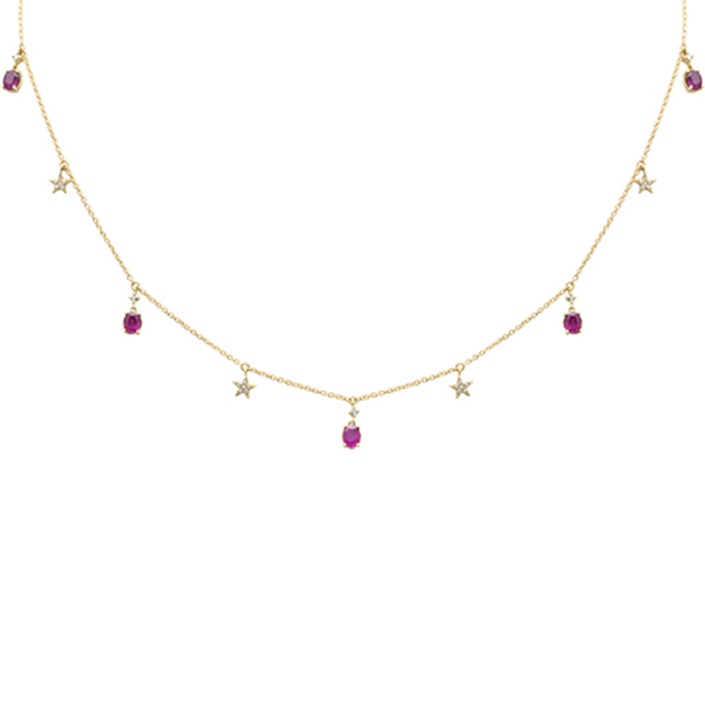 Muse Jewelry 1.25ct G SI 14K Yellow Gold Diamond & Pink Sapphire Gemstone Pendant Necklace 16+2" Ext Long Chain