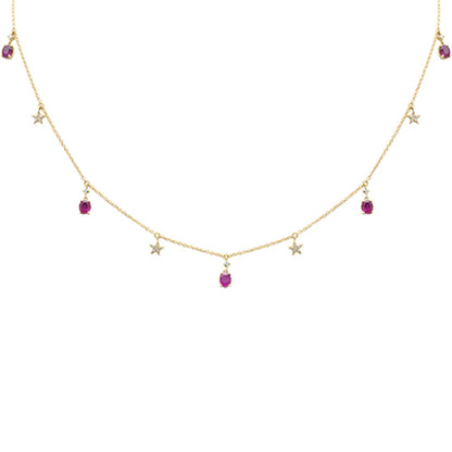 Muse Jewelry 1.25ct G SI 14K Yellow Gold Diamond & Pink Sapphire Gemstone Pendant Necklace 16+2" Ext Long Chain