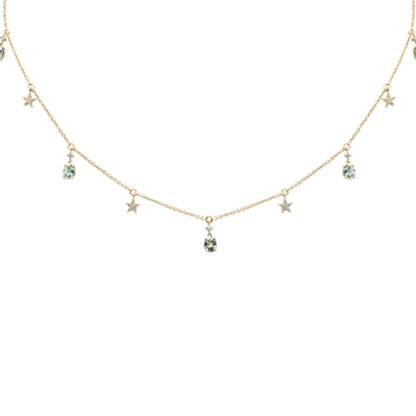 Muse Jewelry 1.53ct G SI 14K Yellow Gold Diamond & Green Sapphire Gemstone Pendant Necklace 16+2" Ext Long Chain