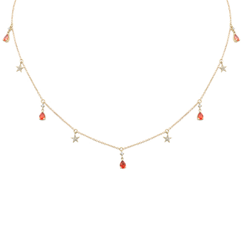 Muse Jewelry .73ct G SI 14K Yellow Gold Diamond & Red Sapphire Gemstone Pendant Necklace 16+2" Ext Long Chain