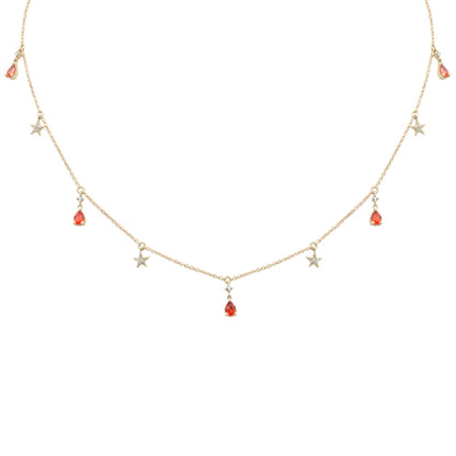 Muse Jewelry .73ct G SI 14K Yellow Gold Diamond & Red Sapphire Gemstone Pendant Necklace 16+2" Ext Long Chain