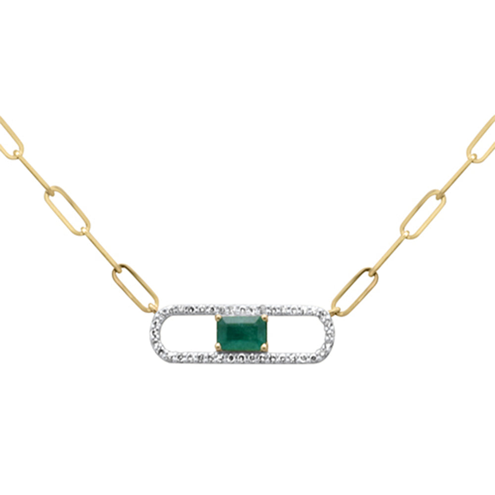 Muse Jewelry .66ct G SI 14K Yellow Gold Diamond & Emerald Gemstones Paper clip Pendant Necklace 14+2" Long Chain