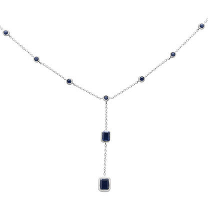 Muse Jewelry 1.15ct G SI 14k White Gold Blue Sapphire Gemstones Drop Lariat Pendant Necklace 16+2" Long Chain