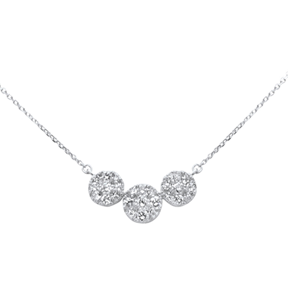 Muse Jewelry .97ct G SI 14k White Gold Diamond Round Shape Three Pendant Necklace 16+2" Long Chain