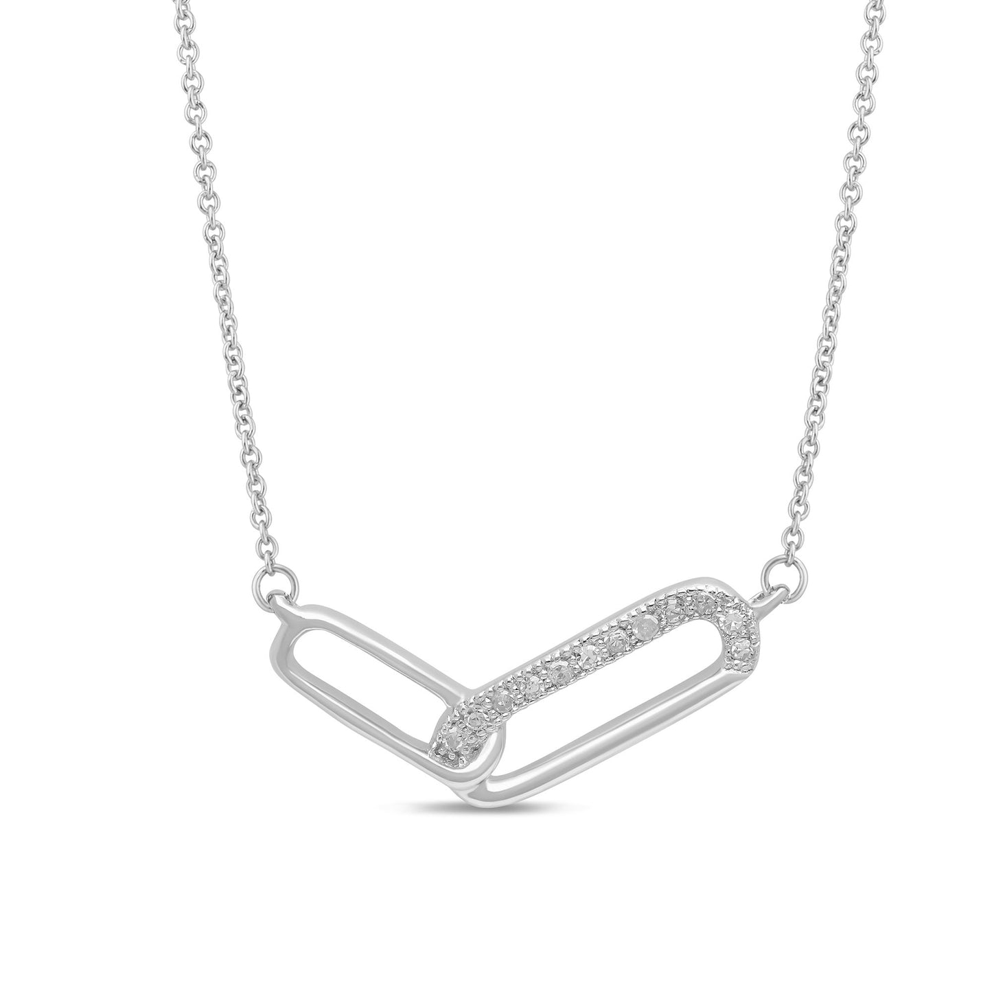 Muse Jewelry .03ct G SI 14K White Gold Diamond Paperclip Pendant Necklace 18" Long Chain