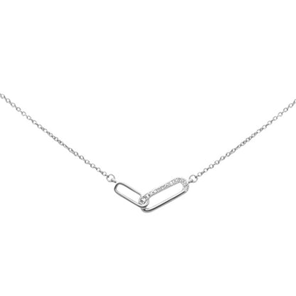 Muse Jewelry .03ct G SI 14K White Gold Diamond Paperclip Pendant Necklace 18" Long Chain