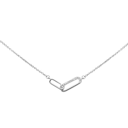 Muse Jewelry .03ct G SI 14K White Gold Diamond Paperclip Pendant Necklace 18" Long Chain