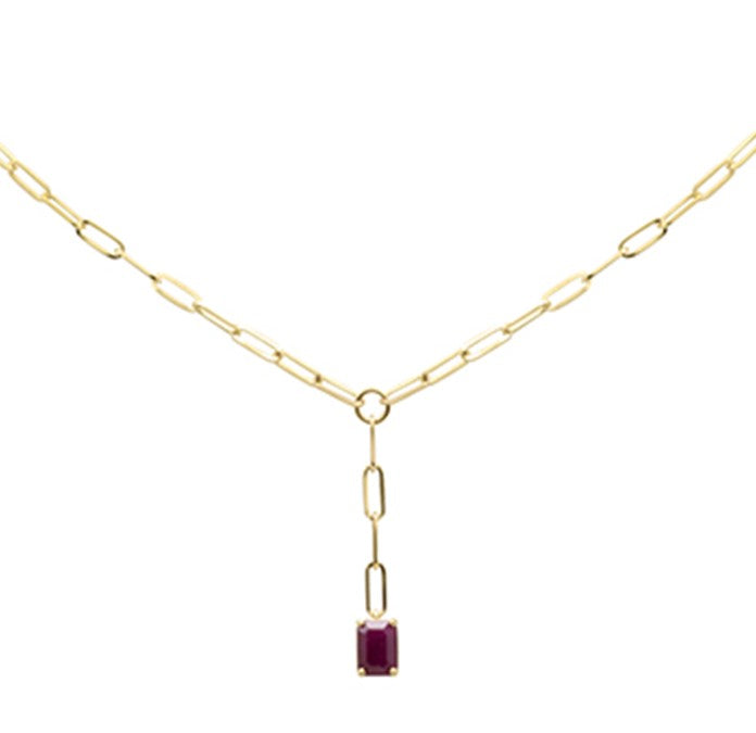 Muse Jewelry 1.15ct G SI 14k Yellow Gold Ruby Gemstones Paper Clip Pendant Necklace 14+2" Ext Long Chain