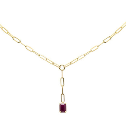 Muse Jewelry 1.15ct G SI 14k Yellow Gold Ruby Gemstones Paper Clip Pendant Necklace 14+2" Ext Long Chain