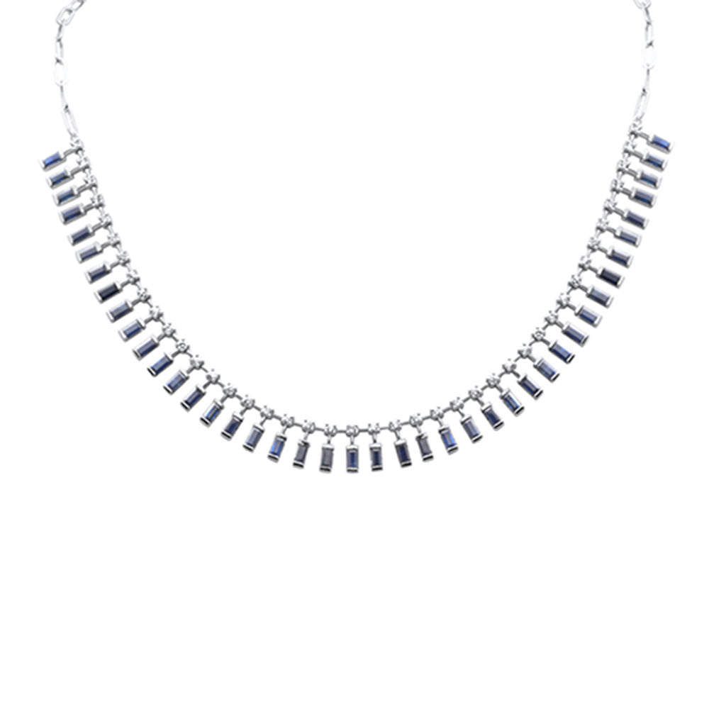 Muse Jewelry 7.02ct G SI 14K White Gold Diamond & Blue Sapphire Gemstones Pendant Necklace 14+2" Ext Long Chain