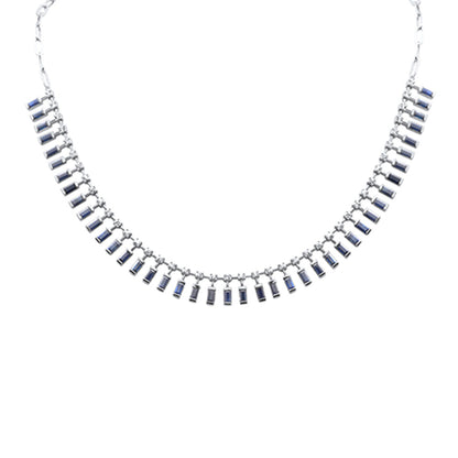 Muse Jewelry 7.02ct G SI 14K White Gold Diamond & Blue Sapphire Gemstones Pendant Necklace 14+2" Ext Long Chain