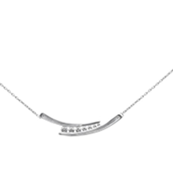 Muse Jewelry .20ct G SI 14K White Gold Diamond Double Bar Pendant Necklace 18" Long Chain