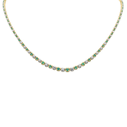 Muse Jewelry 4.85ct G SI 14k Yellow Gold Diamond & Emerald Gemstones Graduated Tennis Necklace 16" Long