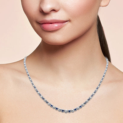 Muse Jewelry 5.74ct G SI 14K White Gold Diamond & Blue Sapphire Gemstones Graduated Tennis Necklace 16" Long