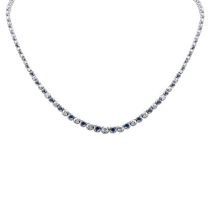 Muse Jewelry 5.74ct G SI 14K White Gold Diamond & Blue Sapphire Gemstones Graduated Tennis Necklace 16" Long