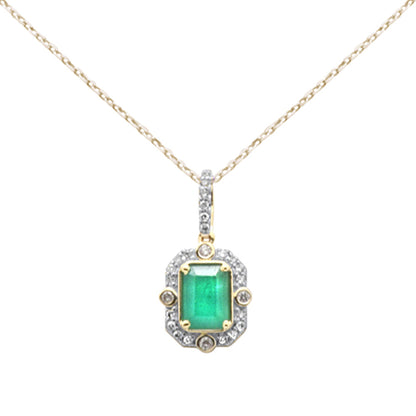 Muse Jewelry 1.18ct SI 14K Yellow Gold Diamond & Emerald Gemstone Pendant Necklace 18" Long Chain