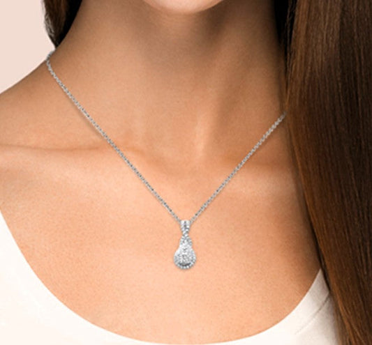 Muse Jewelry .50ct G SI 14K White Gold Pear Shape Diamond Pendant Necklace 18" Long Chain