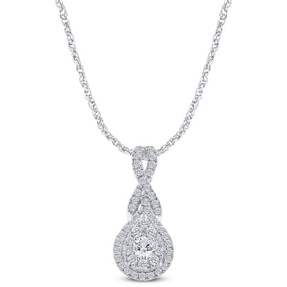 Muse Jewelry .50ct G SI 14K White Gold Pear Shape Diamond Pendant Necklace 18" Long Chain