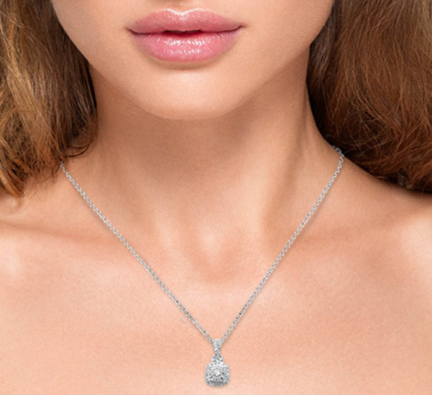 Muse Jewelry .48ct G SI 14K White Gold Square Shape Diamond Pendant Necklace 18" Long Chain