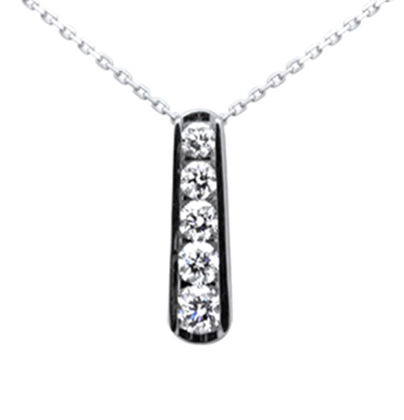 Muse Jewelry .72ct G SI 14K White Gold Diamond 5-Stone Pendant Necklace 18" Long Chain