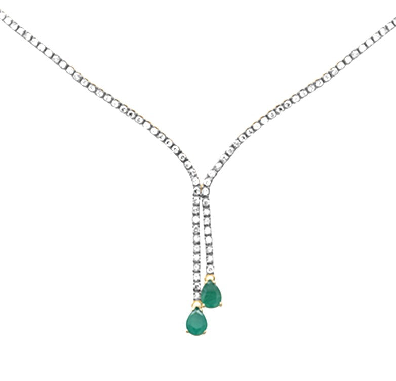 Muse Jewelry 8.65ct G SI 14k Yellow Gold Diamond & Pear Shape Green Emerald Gemstones Drop Pendant Necklace 16+2" Ext Long Chain