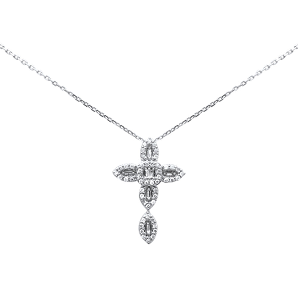 Muse Jewelry .27ct G SI 14K White Gold Diamond Cross Pendant Necklace 18" Long