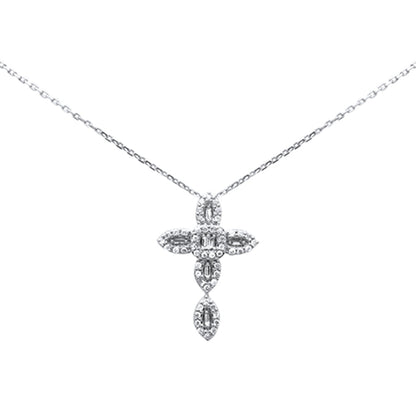 Muse Jewelry .27ct G SI 14K White Gold Diamond Cross Pendant Necklace 18" Long