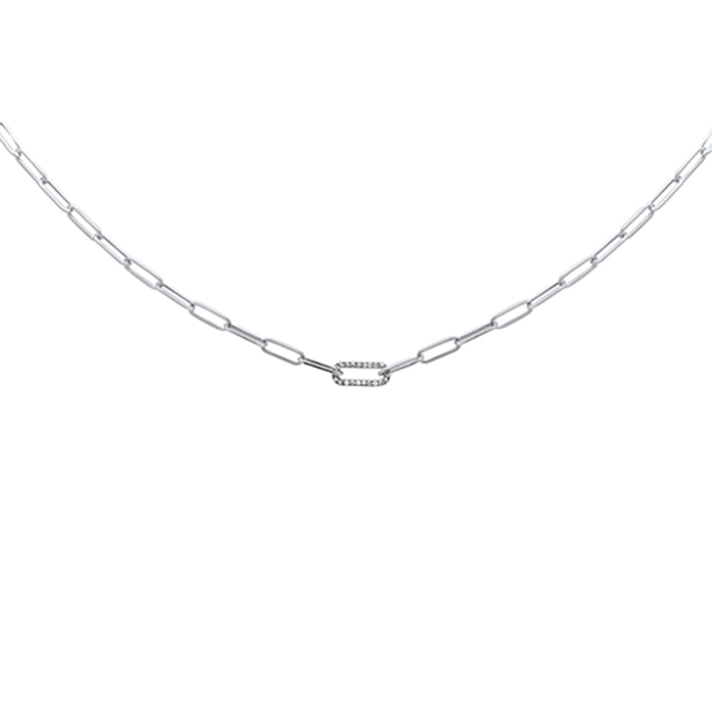 Muse Jewelry .06ct G SI 14K White Gold Diamond Paper Clip Pendant Necklace 18" Long