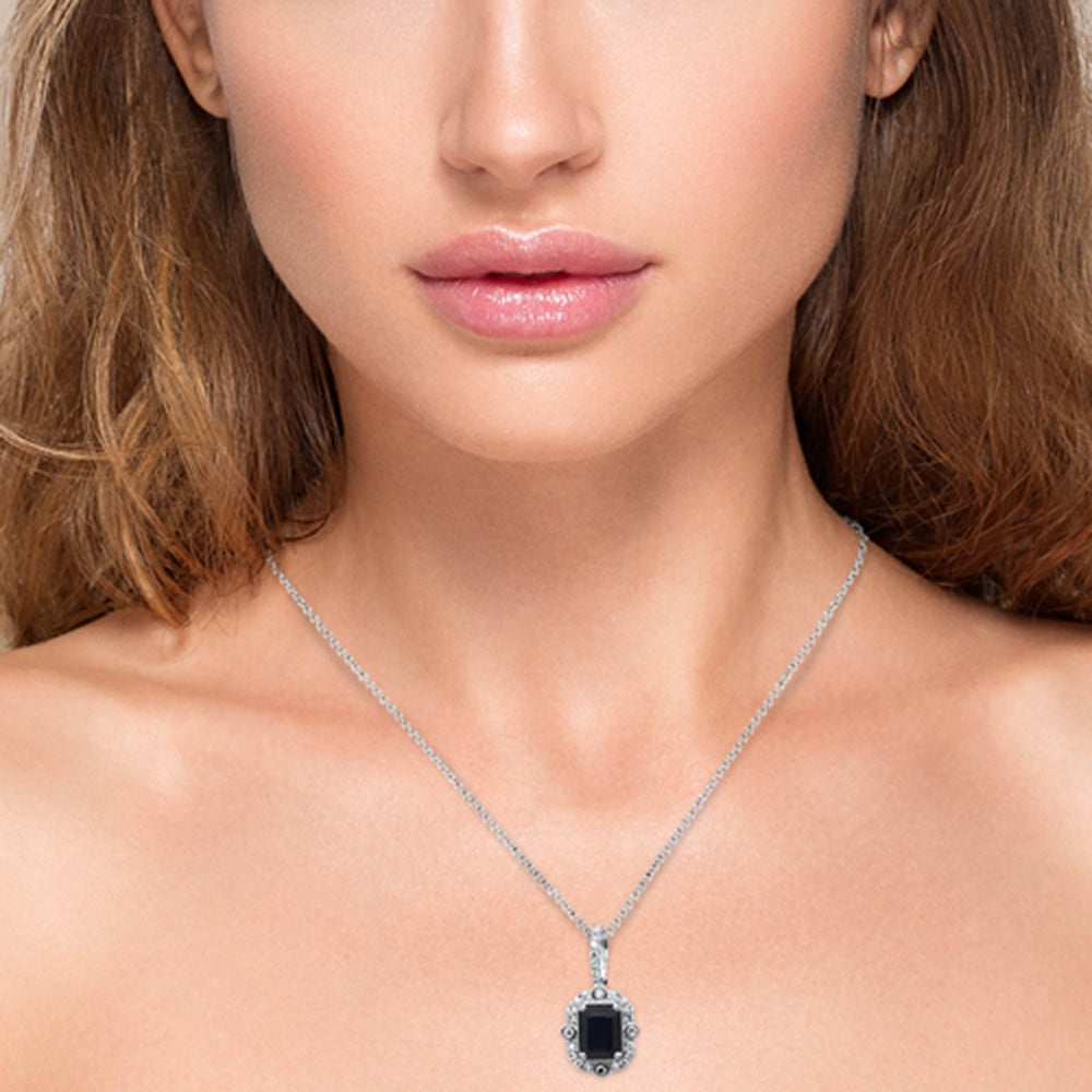 Muse Jewelry 1.23ct G SI 14K White Gold Diamond & Blue Sapphire Gemstones Pendant Necklace 18" Long Chain