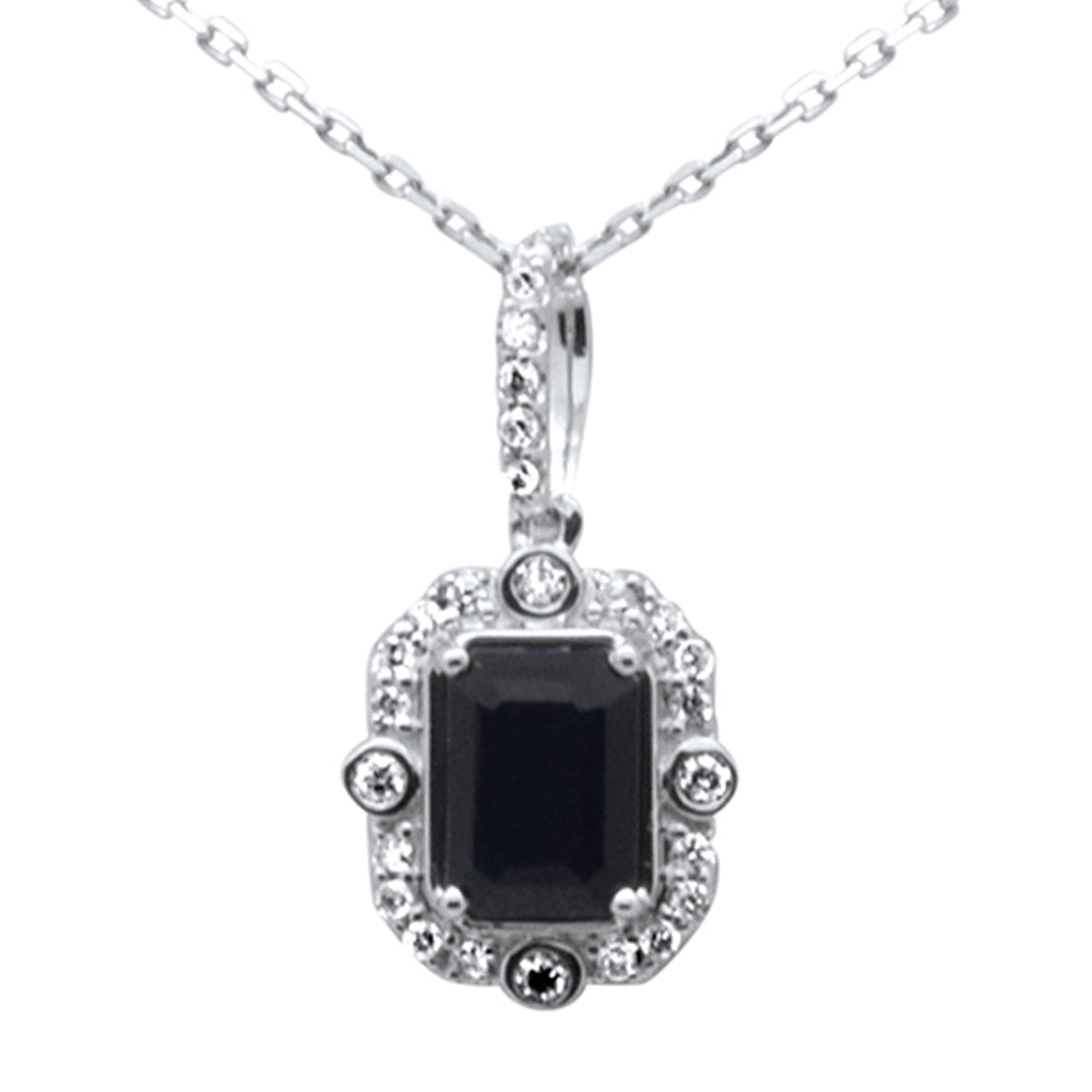 Muse Jewelry 1.23ct G SI 14K White Gold Diamond & Blue Sapphire Gemstones Pendant Necklace 18" Long Chain