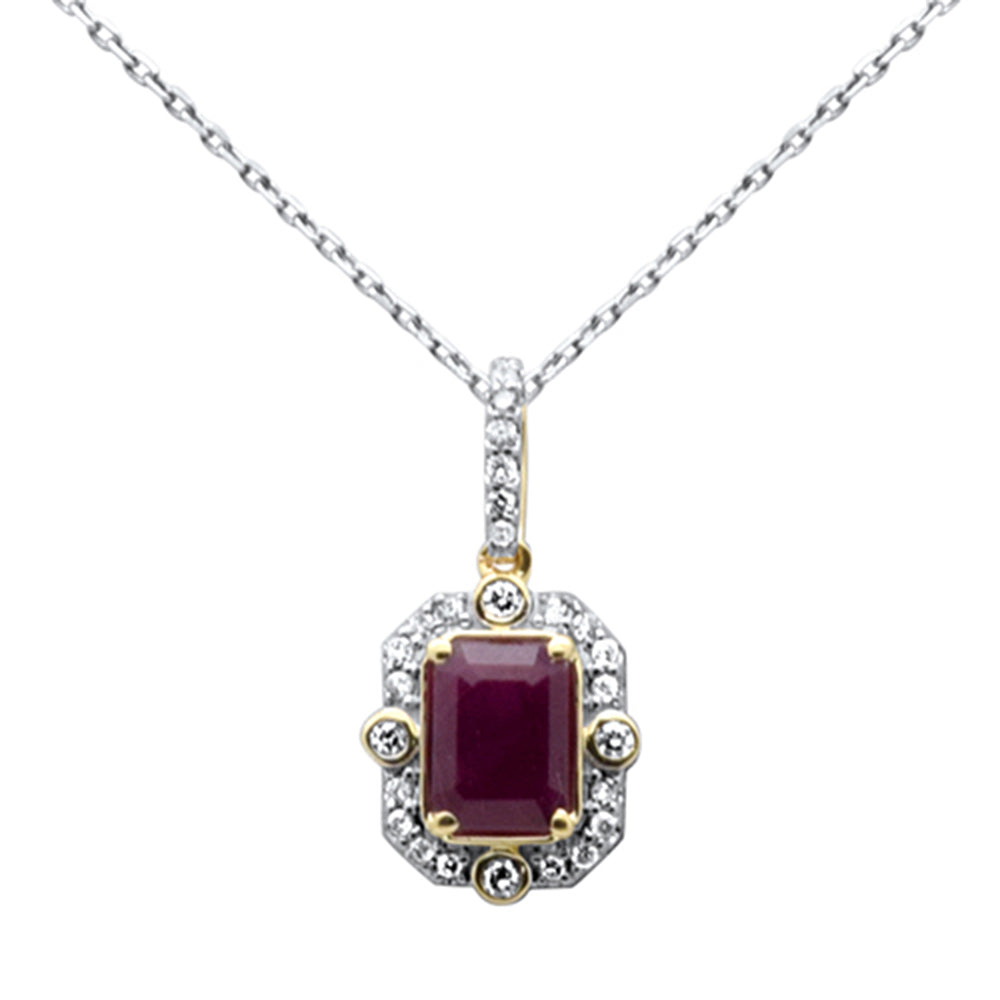 Muse Jewelry 1.58ct G SI 14K Yellow Gold Diamond & Garnet Gemstones Pendant Necklace 18" Long Chain