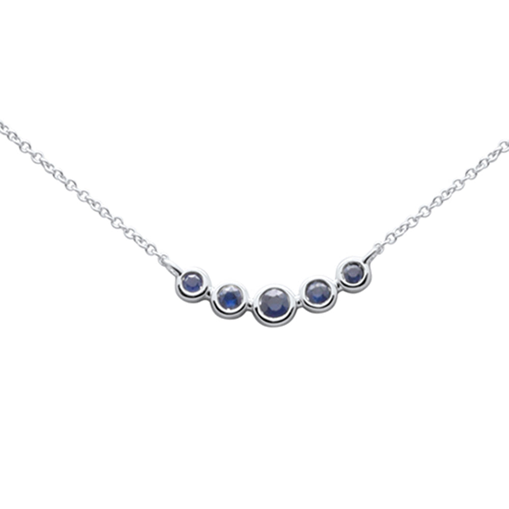 Muse Jewelry .19ct G SI 14K White Gold Blue Sapphire Gemstones Pendant Necklace 18" Long