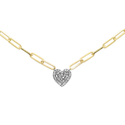 Muse Jewelry .13ct G SI 14K Yellow Gold Diamond Heart Paper Clip Pendant Neckalce 18" Long