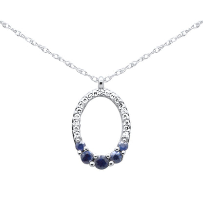 Muse Jewelry .25ct G SI 14K White Gold Diamond & Blue Sapphire Gemstones Pendant Necklace 18" Long