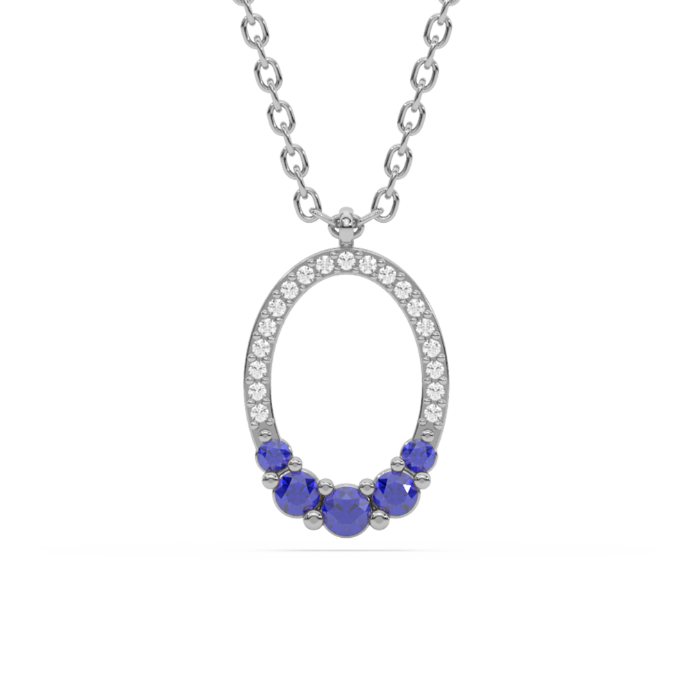 Muse Jewelry .25ct G SI 14K White Gold Diamond & Blue Sapphire Gemstones Pendant Necklace 18" Long