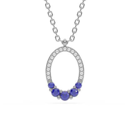 Muse Jewelry .25ct G SI 14K White Gold Diamond & Blue Sapphire Gemstones Pendant Necklace 18" Long