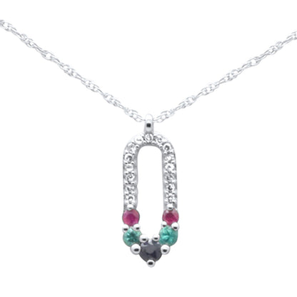 Muse Jewelry .19ct G SI 14K White Gold Diamond & Multi Color Pendant Necklace 18" Long