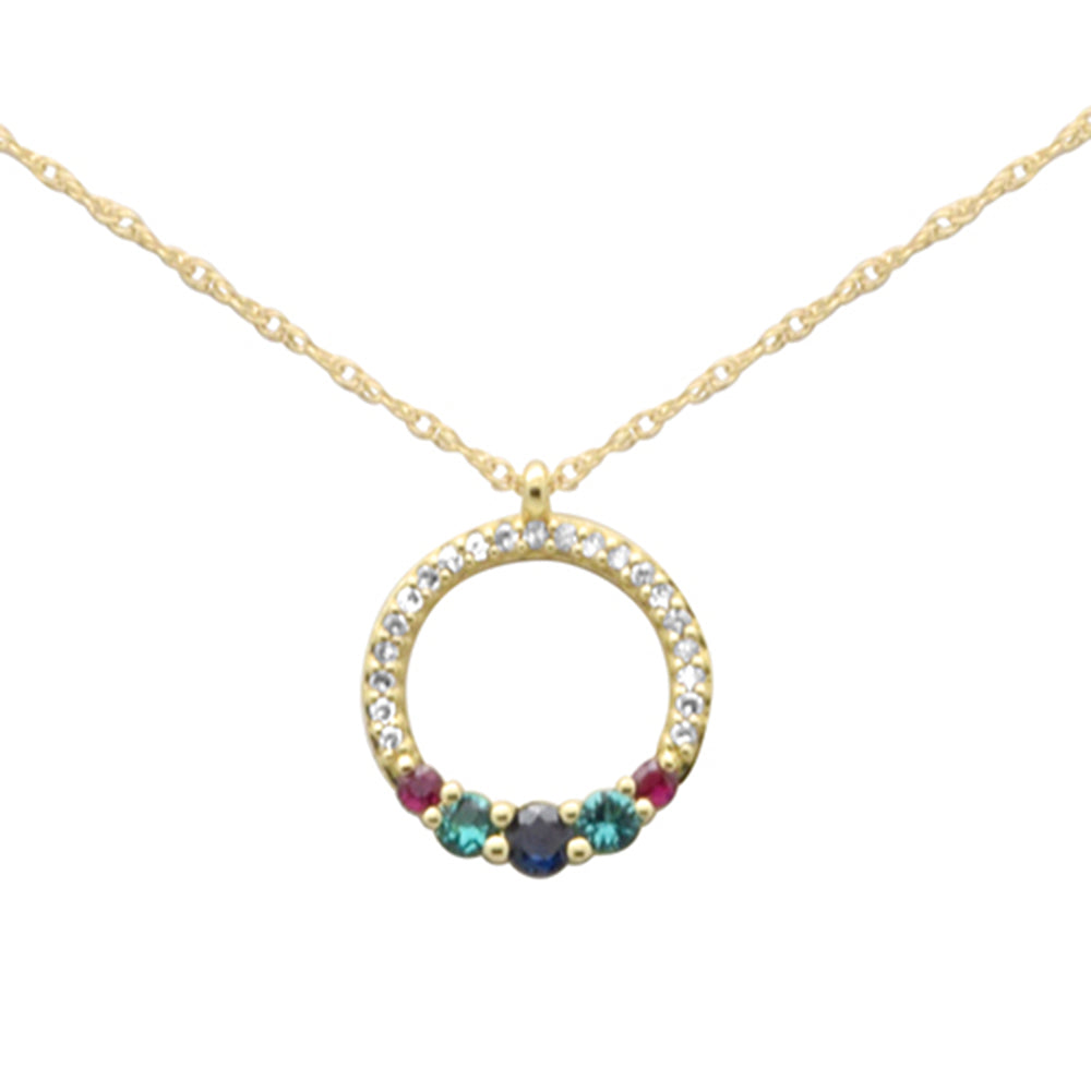 Muse Jewelry .23ct G SI 14K Yellow Gold Diamond & Multi Color Gemstone Pendant Necklace 18" Long