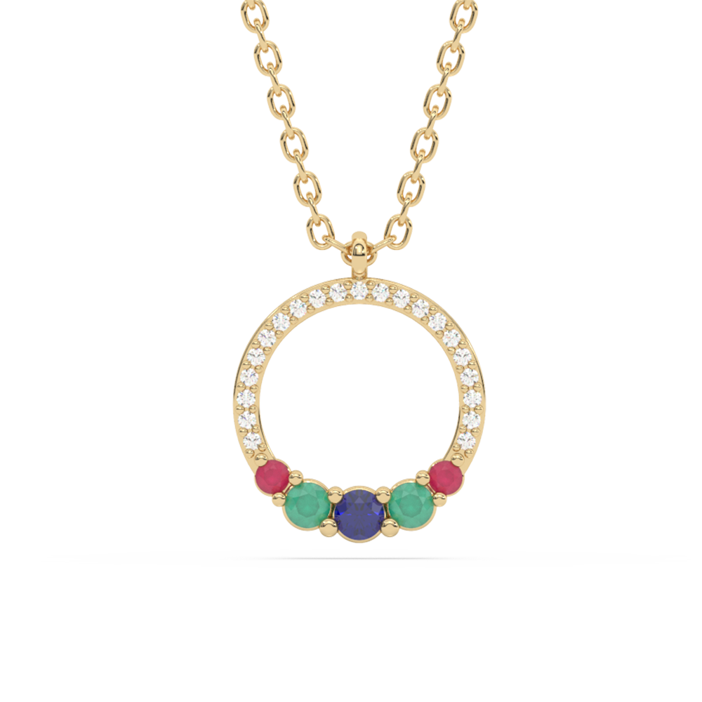 Muse Jewelry .23ct G SI 14K Yellow Gold Diamond & Multi Color Gemstone Pendant Necklace 18" Long