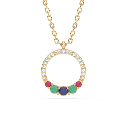 Muse Jewelry .23ct G SI 14K Yellow Gold Diamond & Multi Color Gemstone Pendant Necklace 18" Long