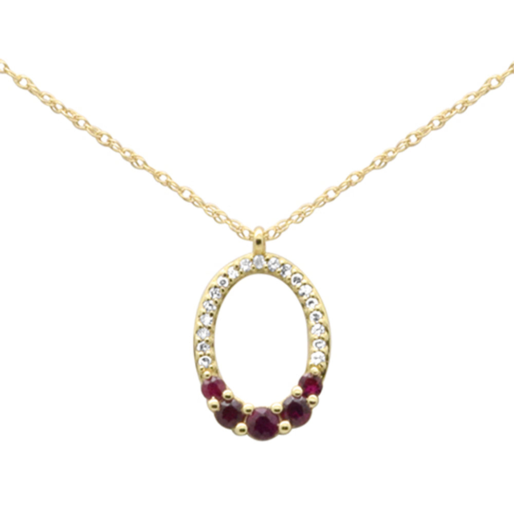 Muse Jewelry .27ct G SI 14K Yellow Gold Oval Shape Diamond & Ruby Gemstones Pendant Necklace 18" Long