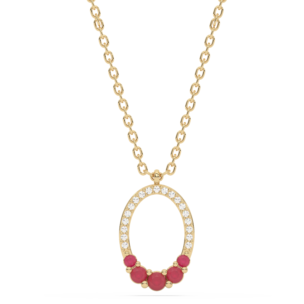 Muse Jewelry .27ct G SI 14K Yellow Gold Oval Shape Diamond & Ruby Gemstones Pendant Necklace 18" Long