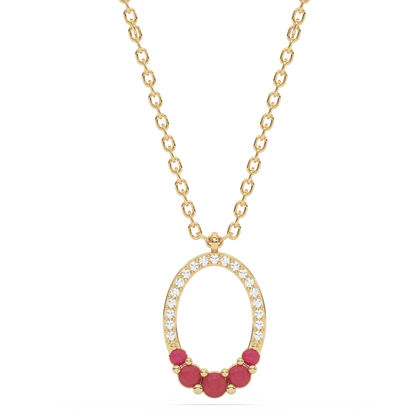 Muse Jewelry .27ct G SI 14K Yellow Gold Oval Shape Diamond & Ruby Gemstones Pendant Necklace 18" Long