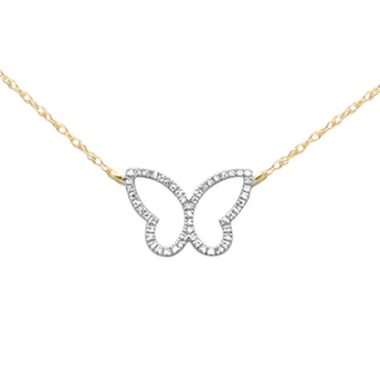 Muse Jewelry .08ct G SI 14K Yellow Gold Diamond Butterfly Pendant Necklace 18" Long